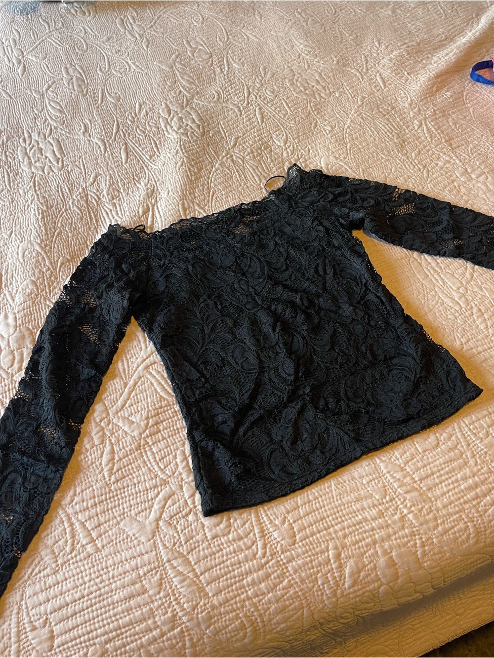Ambiance Black Lace Off-Shoulder Long-Sleeve Top